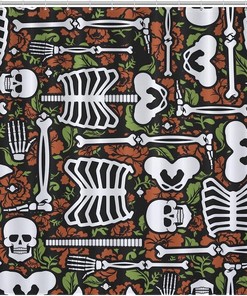 Skeleton Skull and Roses Fabric Shower Curtain, Durable and Washable Bathroom Decor