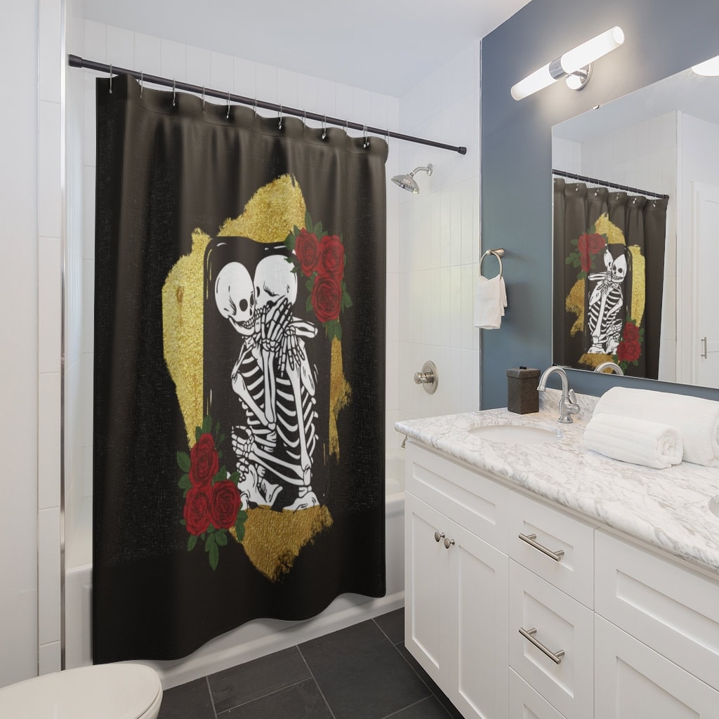 Skeleton Tarot Lovers Shower Curtain for Gothic Decor