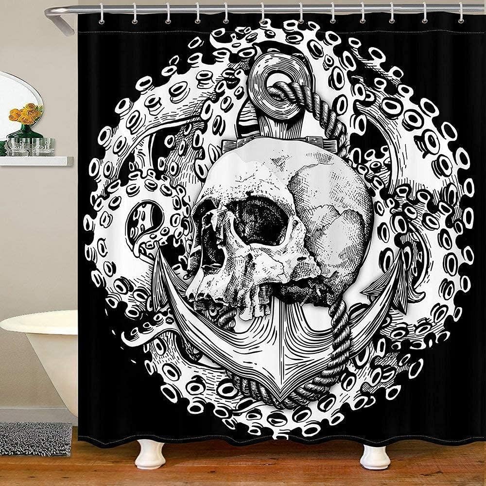 Skeletoon Ocean Adventure Shower Curtain - Hawaiian Waterproof Bathroom Curtain with Creative Print