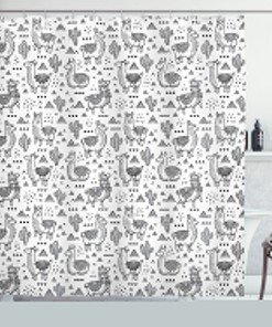 Sketch Alpaca Llama Shower Curtain - Hand-Drawn Animal Bathroom Curtain with Creative Design 