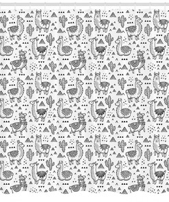Sketch Alpaca Llama Shower Curtain - Hand-Drawn Animal Bathroom Curtain with Creative Design