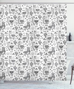 Sketch Alpaca Llama Shower Curtain - Hand-Drawn Animal Bathroom Curtain with Creative Design 