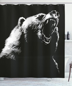 Sketch Art Carnivore Roar Shower Curtain With Bear Print, Perfect For Rustic Bathroom Decor