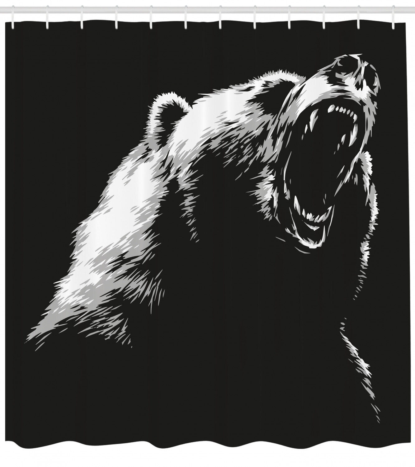 Sketch Art Carnivore Roar Shower Curtain With Bear Print, Perfect For Rustic Bathroom Decor - Image 2