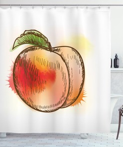 Sketch Art Print Peach Fruit Shower Curtain for Fresh Bathroom