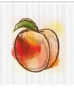Sketch Art Print Peach Fruit Shower Curtain for Fresh Bathroom