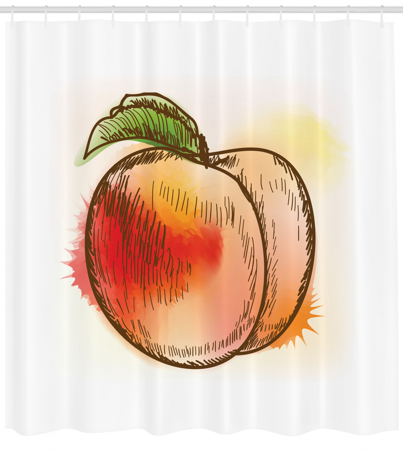 Sketch Art Print Peach Fruit Shower Curtain for Fresh Bathroom