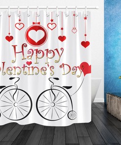 Sketch Bicycle Hanging Hearts Red Shower Curtain for Valentine's Day Decor