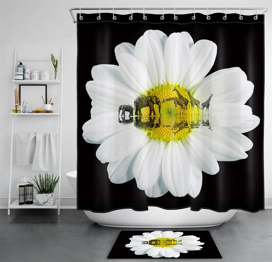 Sketch Elephant And Giraffes Shower Curtain With Watercolor Design