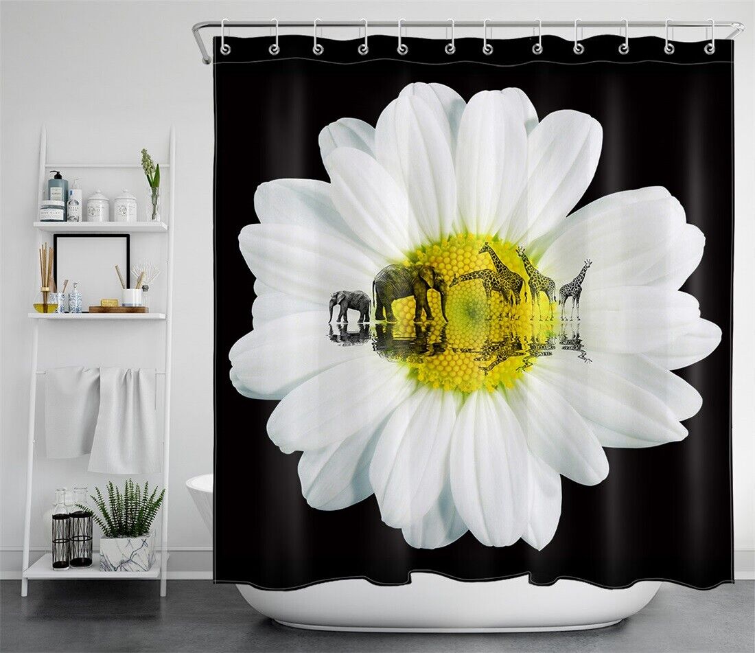 Sketch Elephant And Giraffes Shower Curtain With Watercolor Design - Image 2