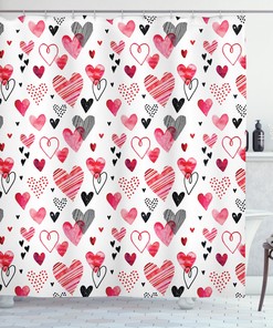Sketch Heart Designs Print Valentine's Day Shower Curtain for Bathroom Decor