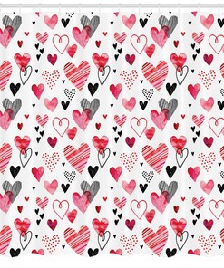 Sketch Heart Designs Print Valentine's Day Shower Curtain for Bathroom Decor
