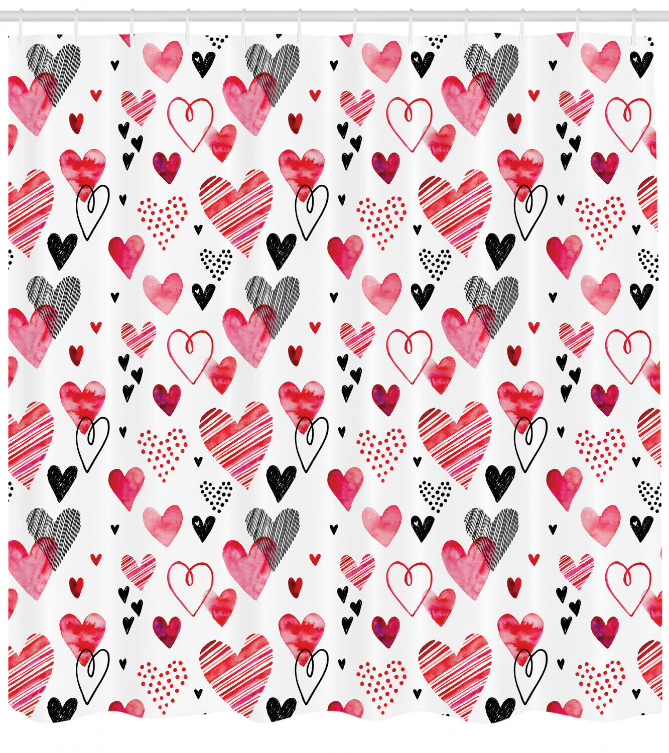 Sketch Heart Designs Print Valentine's Day Shower Curtain for Bathroom Decor