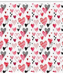 Sketch Heart Designs Print Valentine's Day Shower Curtain for Bathroom Decor