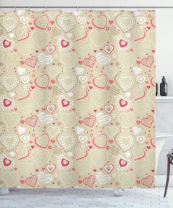 Sketch Heart Motifs Print Valentine's Day Shower Curtain for Bathroom Decor