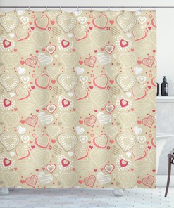 Sketch Heart Motifs Print Valentine's Day Shower Curtain for Bathroom Decor