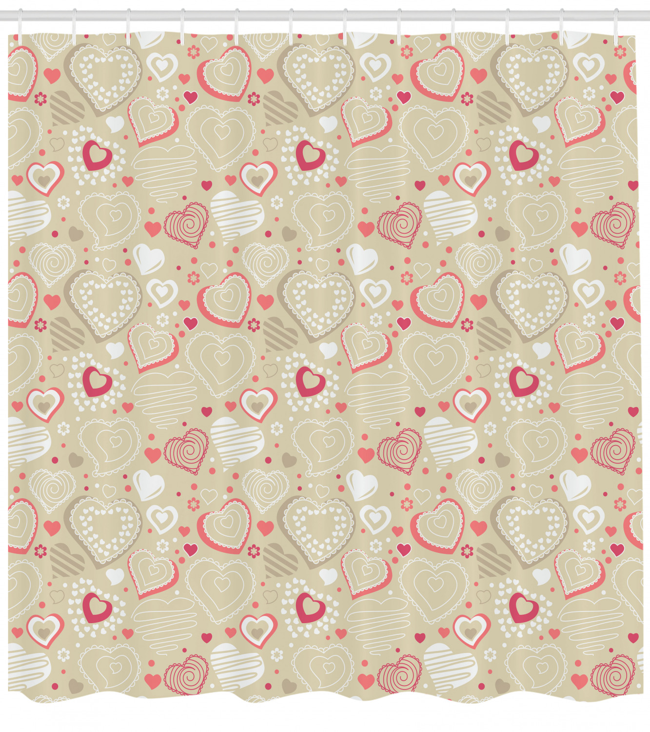 Sketch Heart Motifs Print Valentine's Day Shower Curtain for Bathroom Decor