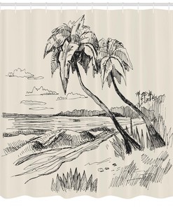 Sketch Print Palm Tree Shower Curtain for Tropical Bathroom Decor