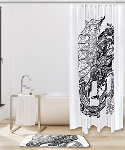 Sketch Tropical Palm Leaves Shower Curtain, Natural Bathroom Decor