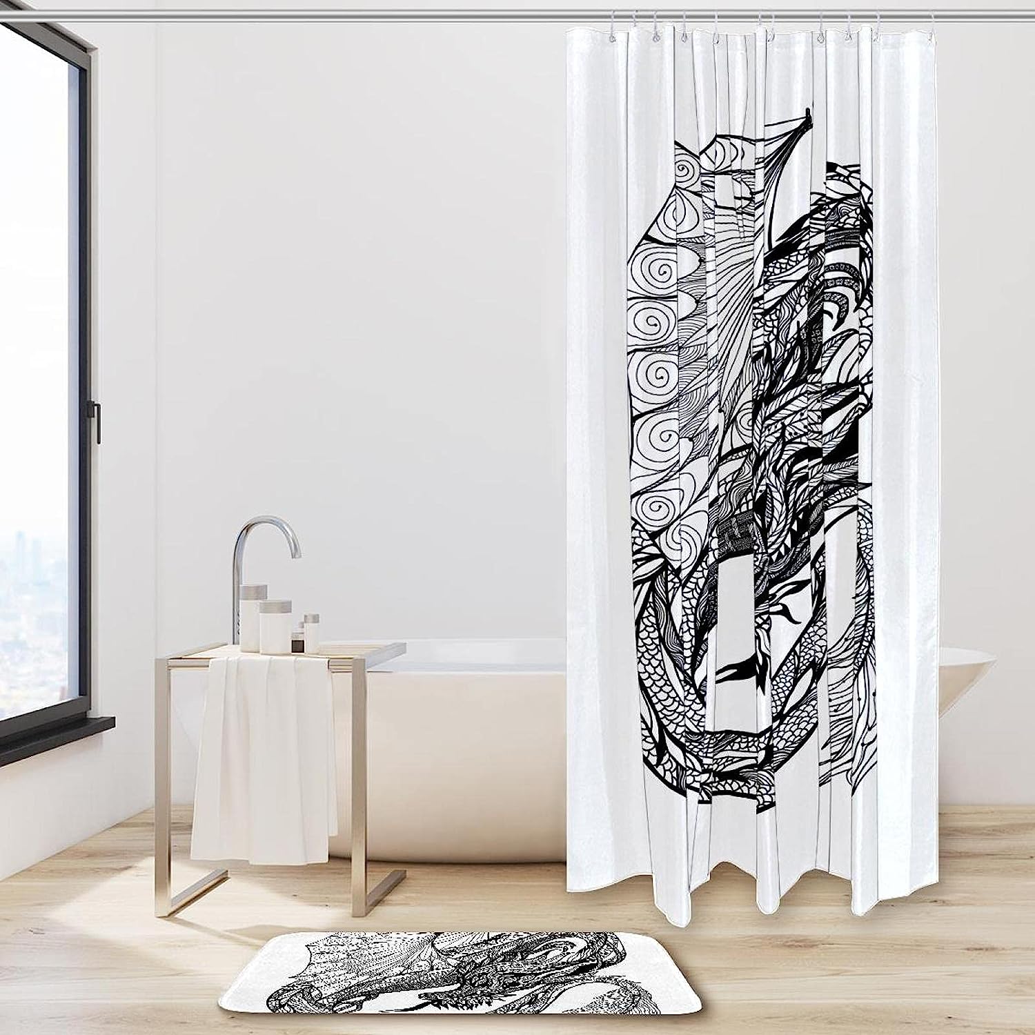 Sketch Tropical Palm Leaves Shower Curtain, Natural Bathroom Decor