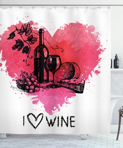 Sketch Watercolor Heart Wine Shower Curtain Print for a Charismatic and Lovely Bathroom Decor