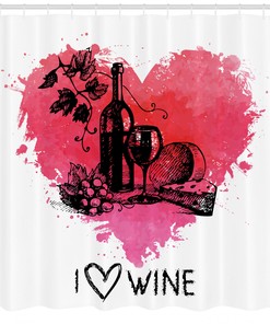 Sketch Watercolor Heart Wine Shower Curtain Print for a Charismatic and Lovely Bathroom Decor