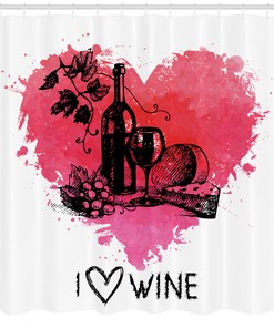 Sketch Watercolor Heart Wine Shower Curtain Print for a Charismatic and Lovely Bathroom Decor