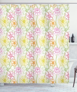 Sketchy Print Colorful Flowers Floral Shower Curtain, Add A Whimsical Ambience To Your Bathroom 