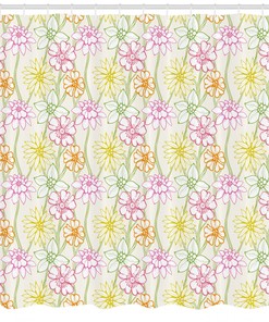 Sketchy Print Colorful Flowers Floral Shower Curtain, Add A Whimsical Ambience To Your Bathroom