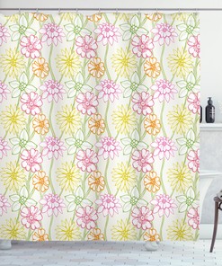 Sketchy Print Colorful Flowers Floral Shower Curtain, Add A Whimsical Ambience To Your Bathroom 