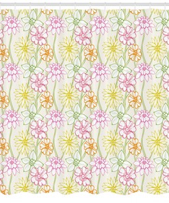 Sketchy Print Colorful Flowers Floral Shower Curtain, Add A Whimsical Ambience To Your Bathroom 