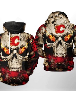 Skull 3D All Over Print Hoodie With Zip Up Option - Calgary Flames Nhl 