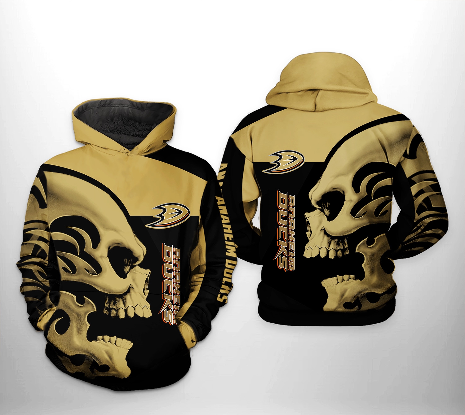 Skull 3D All Over Print Zip Up Hoodie - Anaheim Ducks Nhl Edition