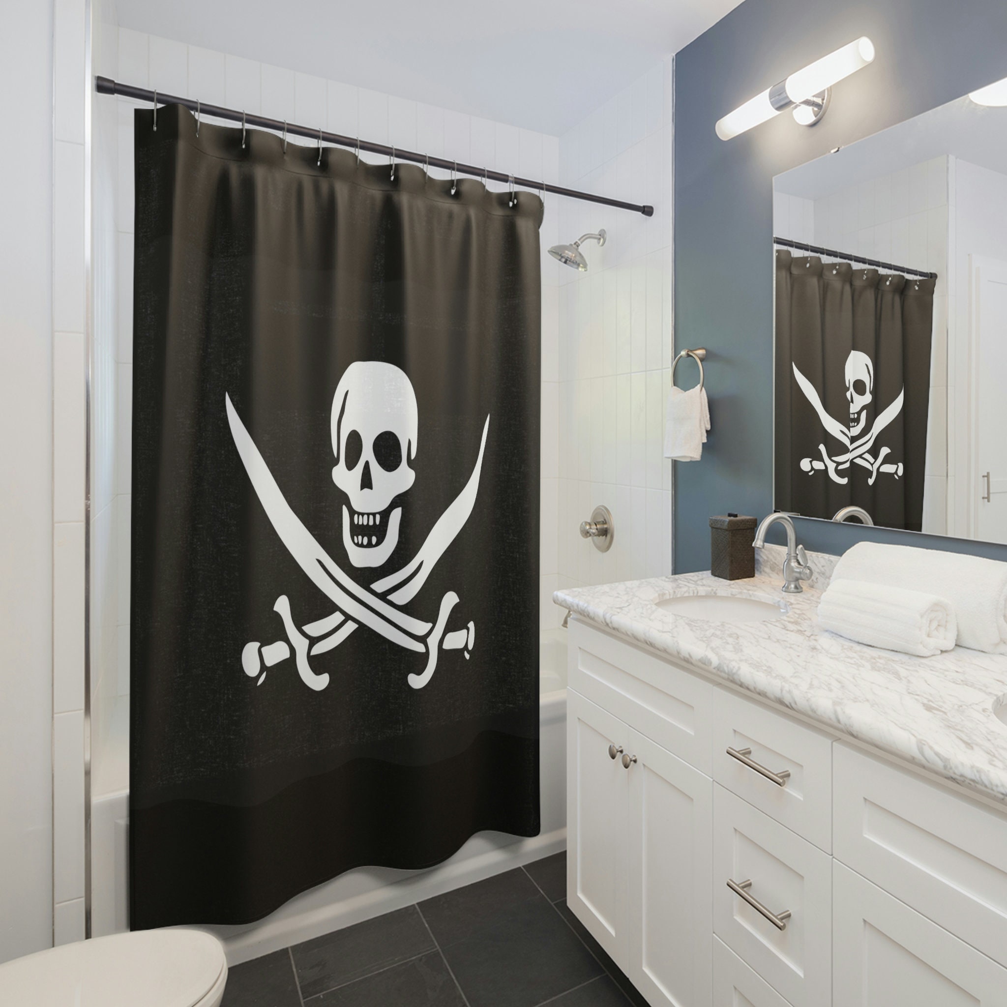 Skull Anchor Shower Curtain, Gothic Bathroom Decor