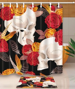 Skull And Rose Flowers Shower Curtain With Vintage Bathroom Decor Print