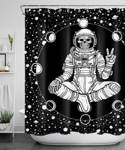 Skull Astronaut in Space Shower Curtain, Machine Washable Bathroom Decor