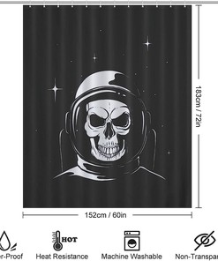 Skull Bathroom Decor, Black and Grey Skull Design Shower Curtain for Gothic Bathroom