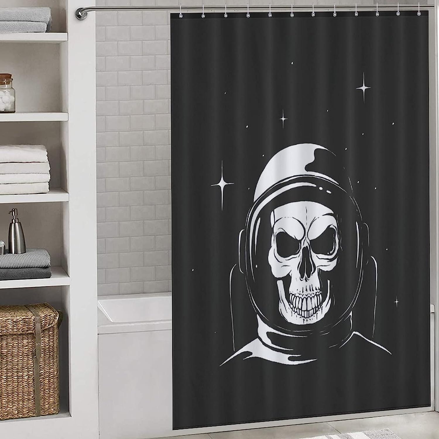 Skull Bathroom Decor, Black and Grey Skull Design Shower Curtain for Gothic Bathroom