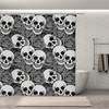 Skull Batwing Skeleton Coffin Waterproof Shower Curtain, Night Blue-Pink Gothic Bathroom Decor