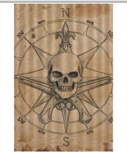 Skull Compass Pirate Bathroom Shower Curtain for Soft and Lightweight Bath Curtain