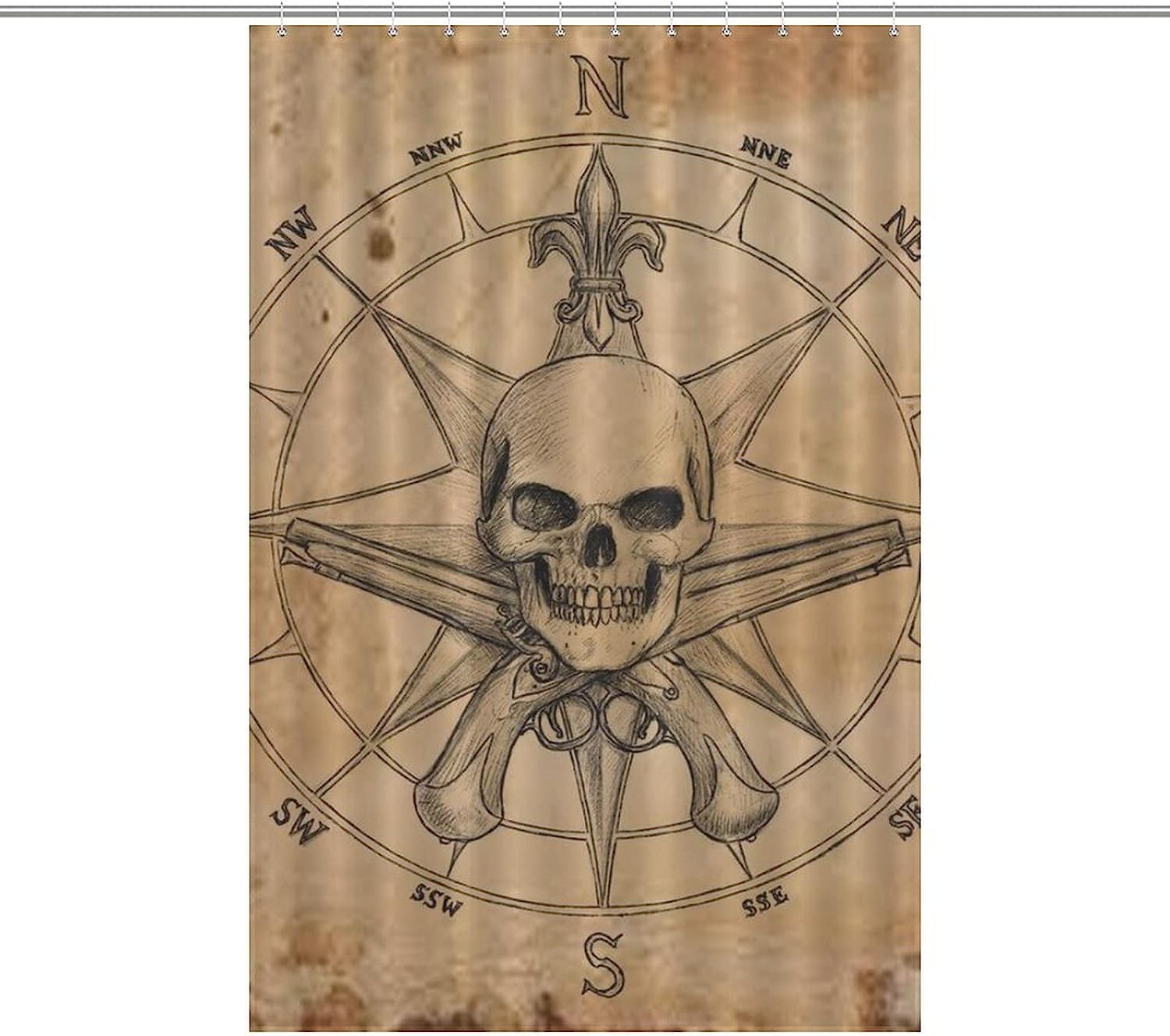 Skull Compass Pirate Bathroom Shower Curtain for Soft and Lightweight Bath Curtain