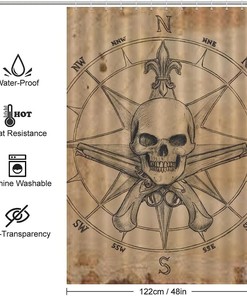 Skull Compass Pirate Bathroom Shower Curtain for Soft and Lightweight Bath Curtain
