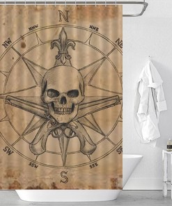 Skull Compass Pirate Bathroom Shower Curtain for Soft and Lightweight Bath Curtain