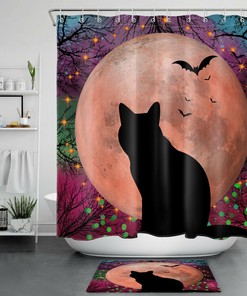 Skull, Crow, And Bat Halloween Forest Shower Curtain - Spooky Rustic Design