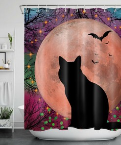 Skull, Crow, And Bat Halloween Forest Shower Curtain - Spooky Rustic Design
