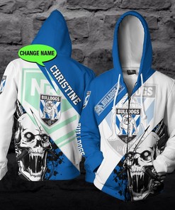 Skull Custom All Over Print Hoodie - Personalized For Canterbury Bankstown Bulldogs Nrl Fans