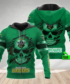 Skull Custom Name 3D All Over Print Hoodie - Canberra Raiders Nrl