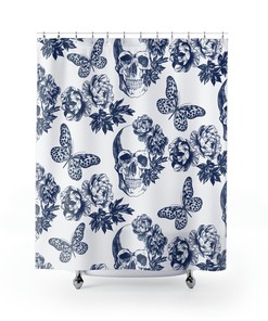 Skull Day Of Dead Gothic Shower Curtain Halloween Decoration With Occult And Witchcraft Theme 