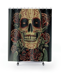 Skull Fabric Shower Curtain - Durable Washable Bathroom Decor with Unique Skull Design