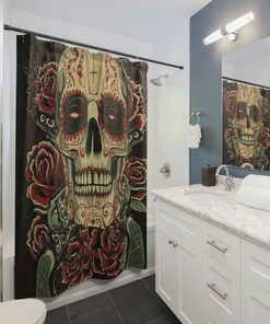 Skull Fabric Shower Curtain - Durable Washable Bathroom Decor with Unique Skull Design